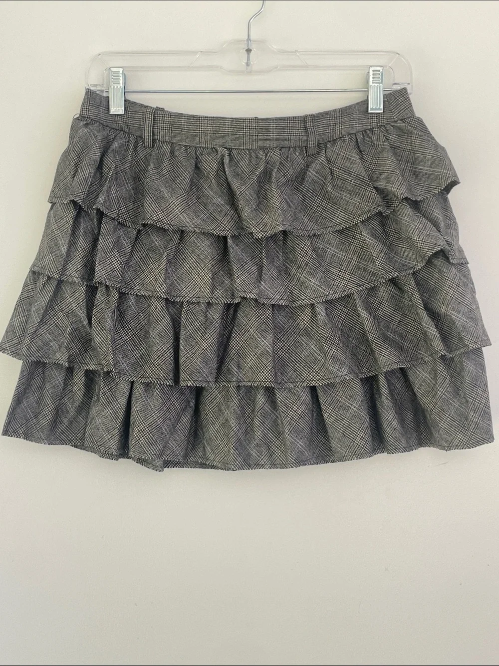 J. Crew Gray Plaid Tiered Ruffle Mini Skirt 00 Y2K Preppy